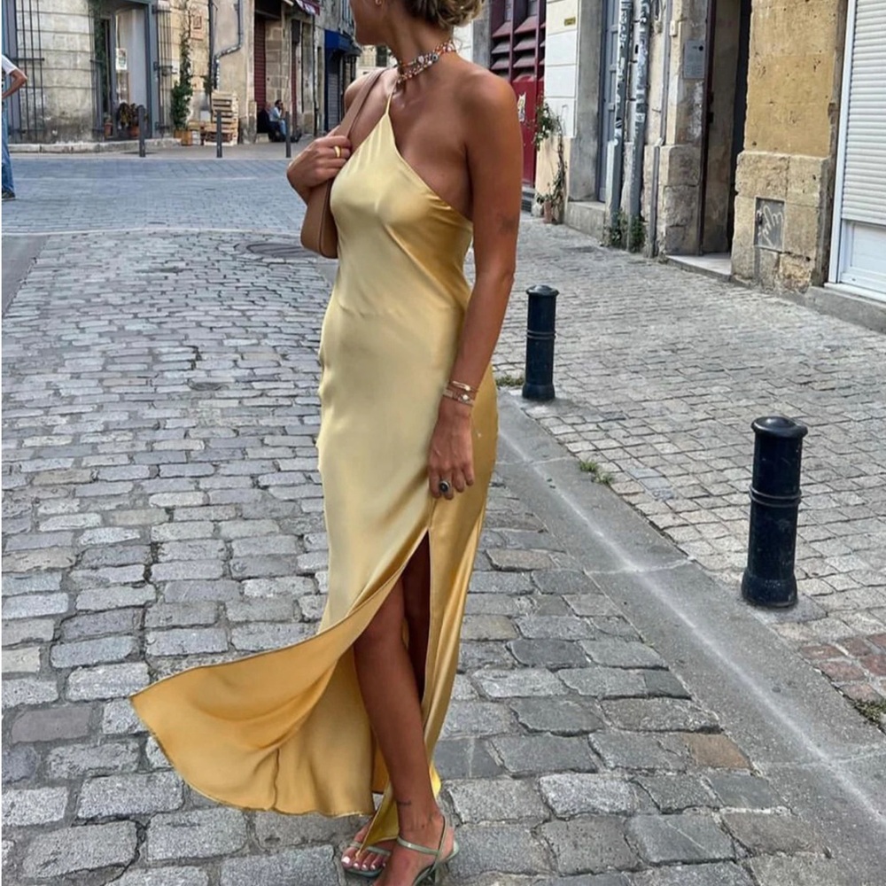Commense One Shoulder Yellow Dress